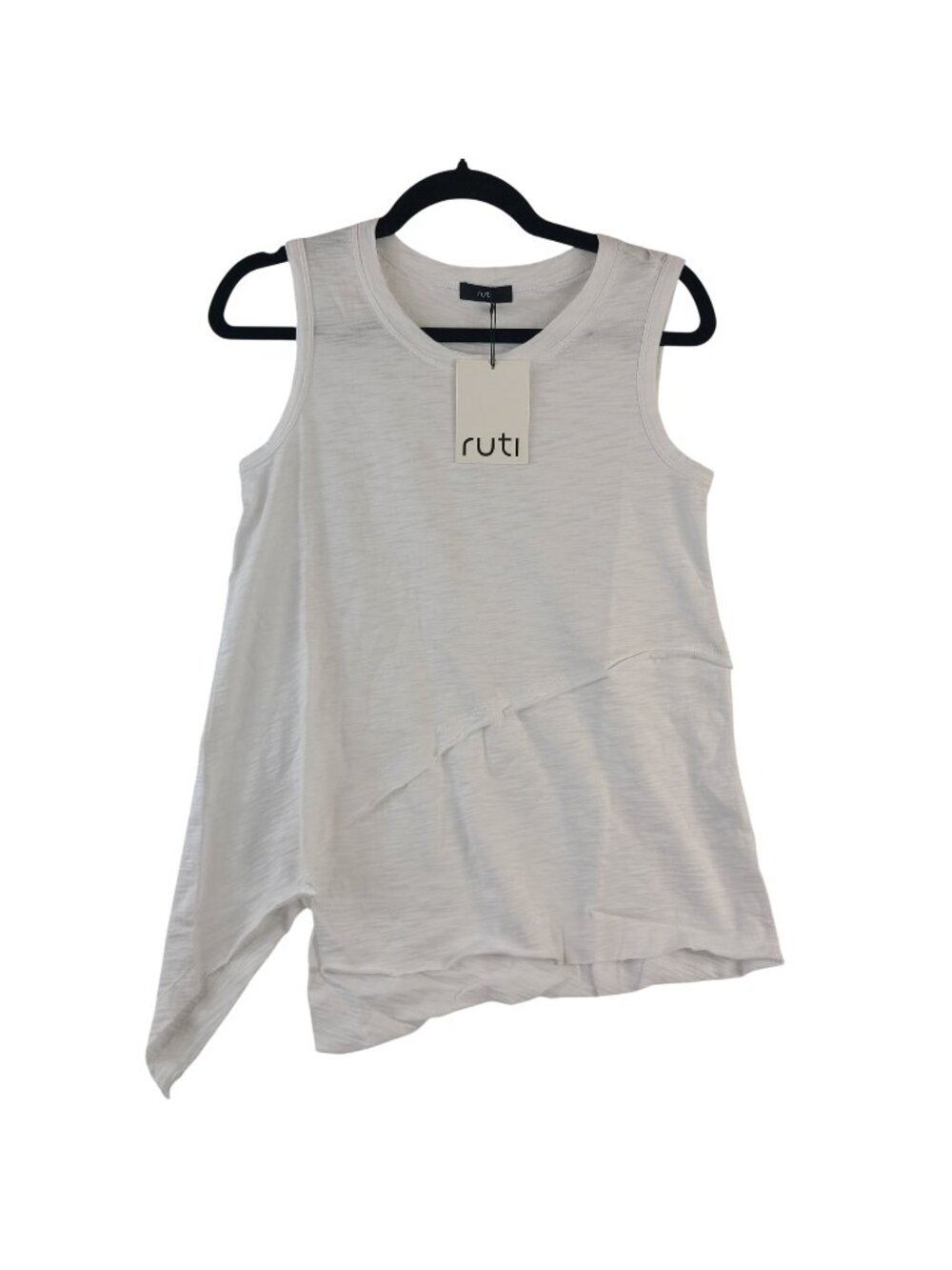 NEW Ruti Inner Glow Asymmetric Tank Top White 100% Cotton Sleeveless Womens Sz S